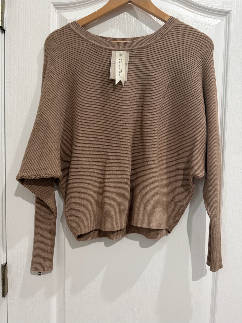 Carmen Ribbed Crewneck Sweater in Taupe Brown NWT Size S